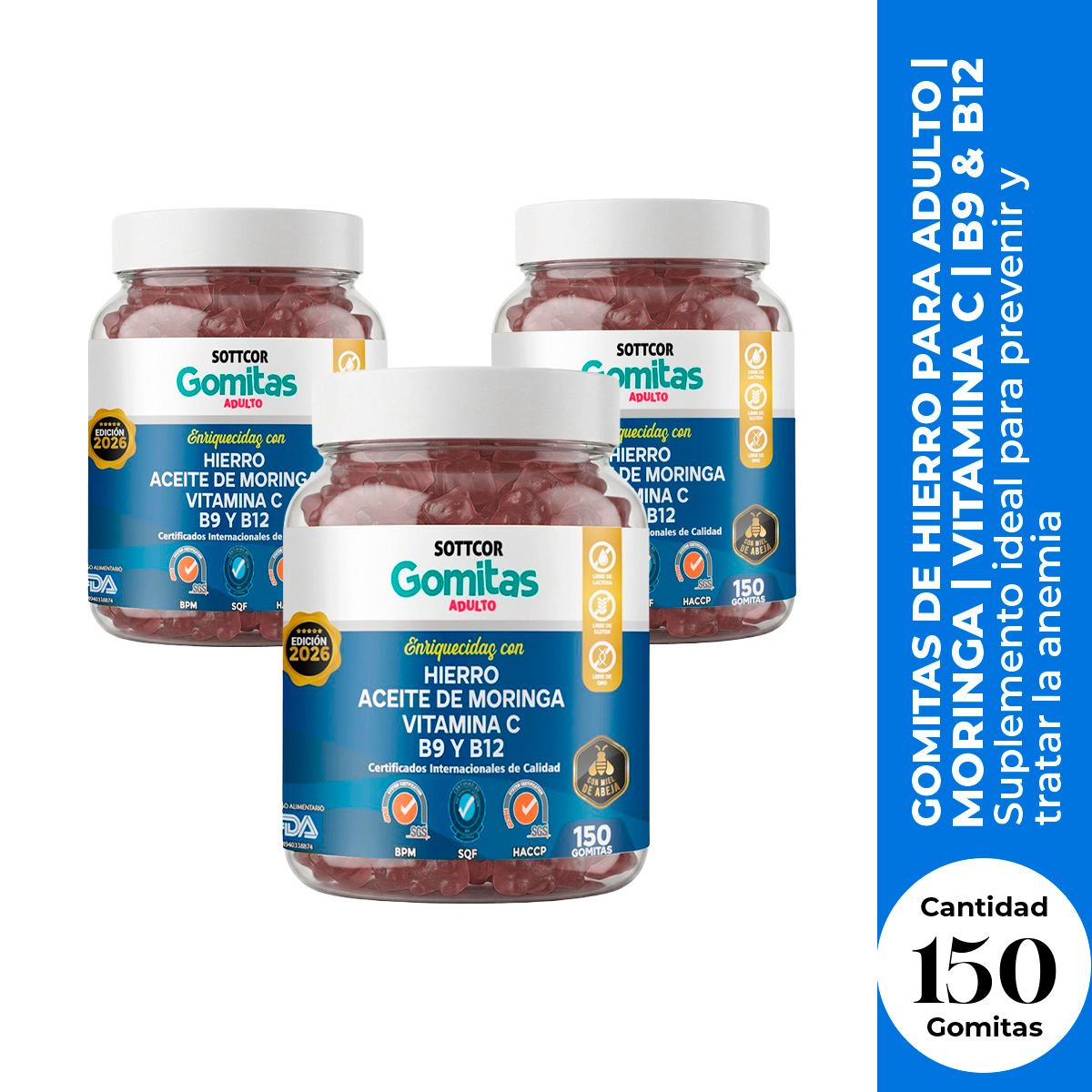 3 Gomitas De Hierro Sottcor 150 Gomitas